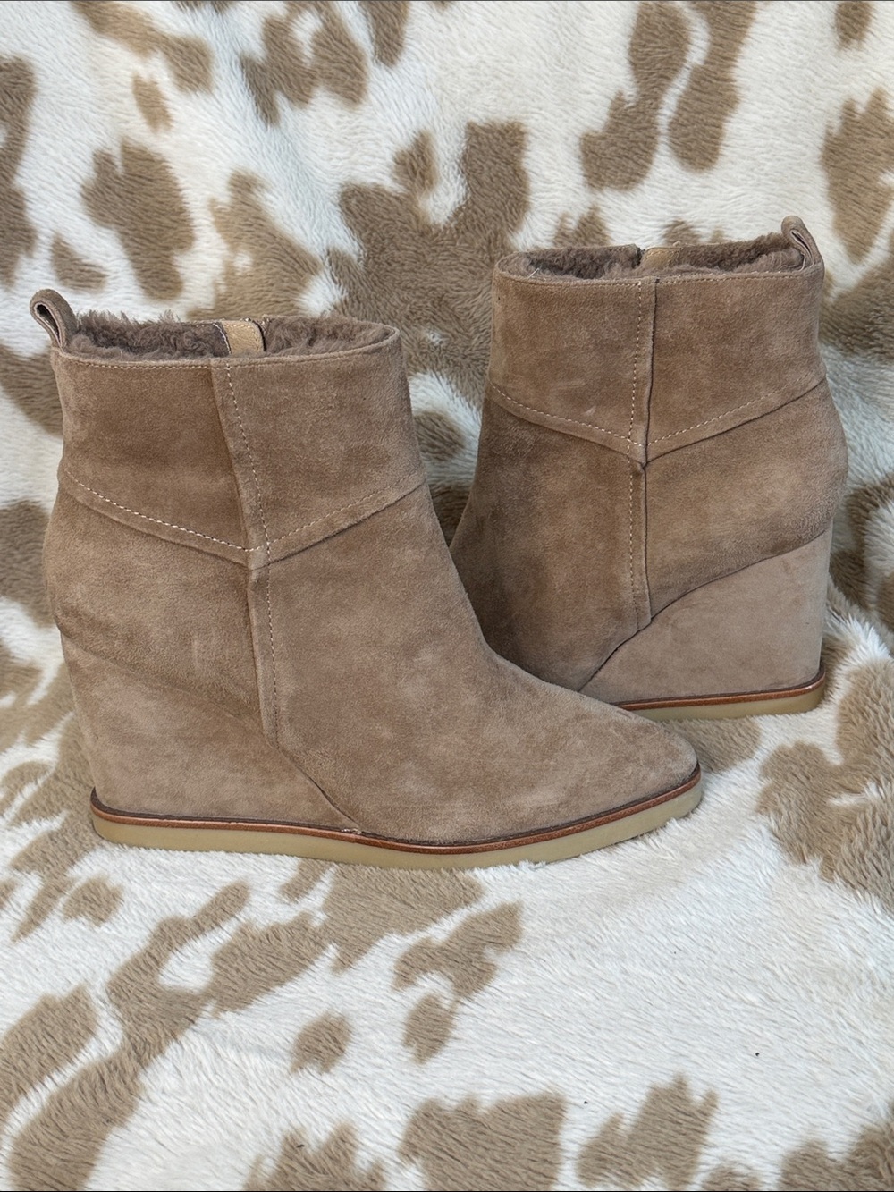 Women's Taupe Suede Wedge Ankle Booties